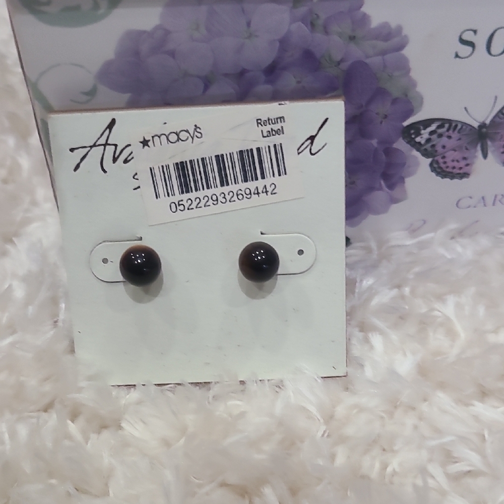 GENUINE TIGER EYE STUD EARRINGS